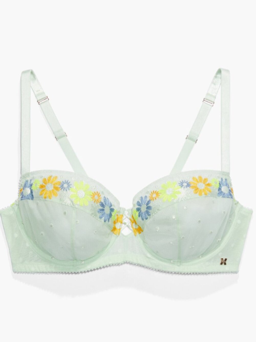 Savage X Fenty Light Green Floral Embroidered Sheer Bra 32DD